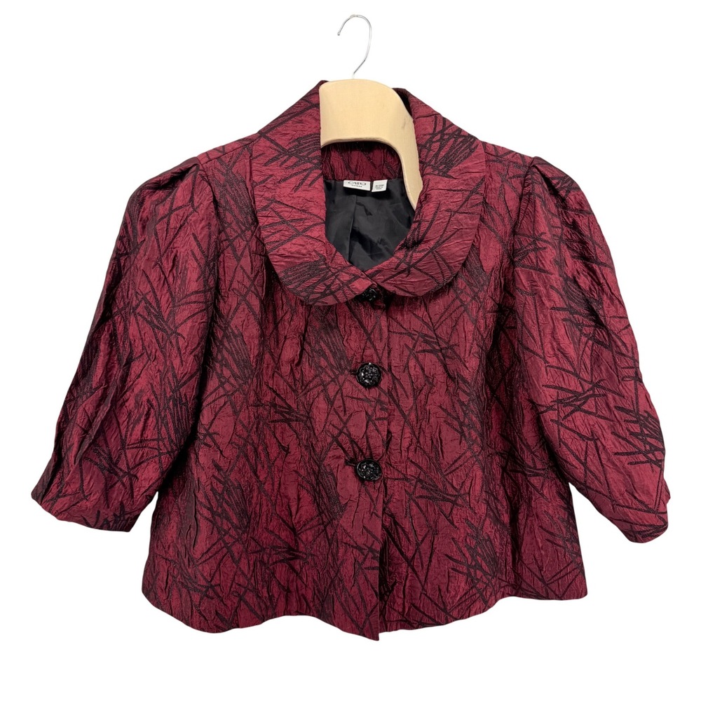 Cato Cropped Jacket Womens 18/20W Pre-Owned Jacket Burgundy Crinkle Puff Sleeves